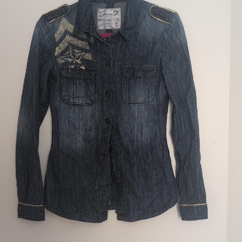 Seven7 Dark Denim Jacket with Gold Details